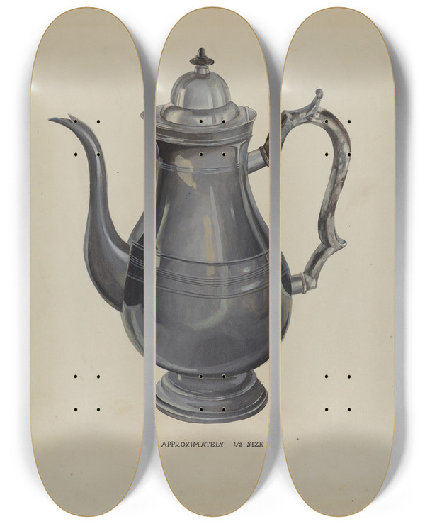 Triptych art skateboard deck of Roberta Elvis Coffee Pot by Roberta Elvis