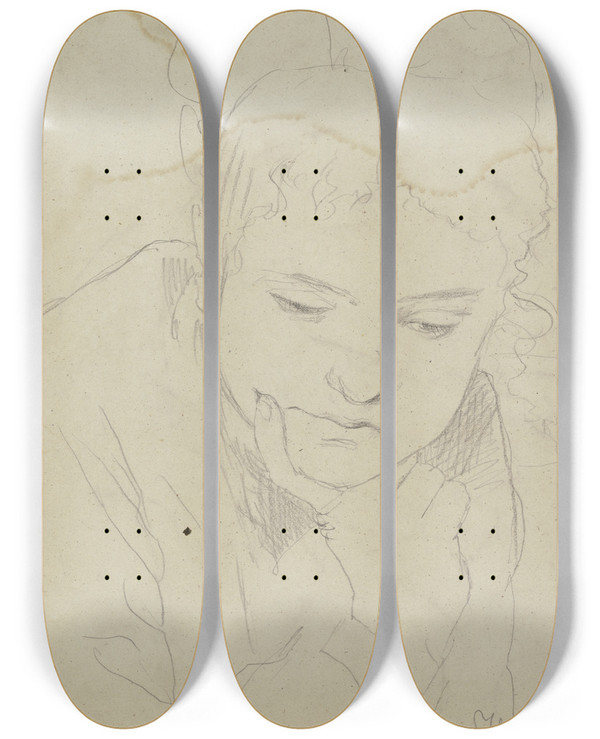 Triptych art skateboard deck of Hans Thoma Bildnis Der Cella Thoma Der Ehefrau Des Knstlers by Hans Thoma (1839-1924)