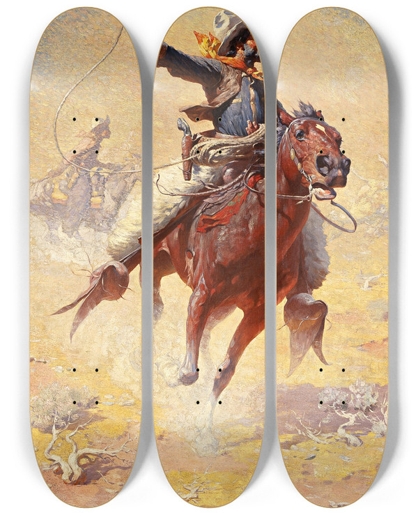 Triptych art skateboard deck of William Robinson Leigh The Roping by William Robinson Leigh (1866-1955)