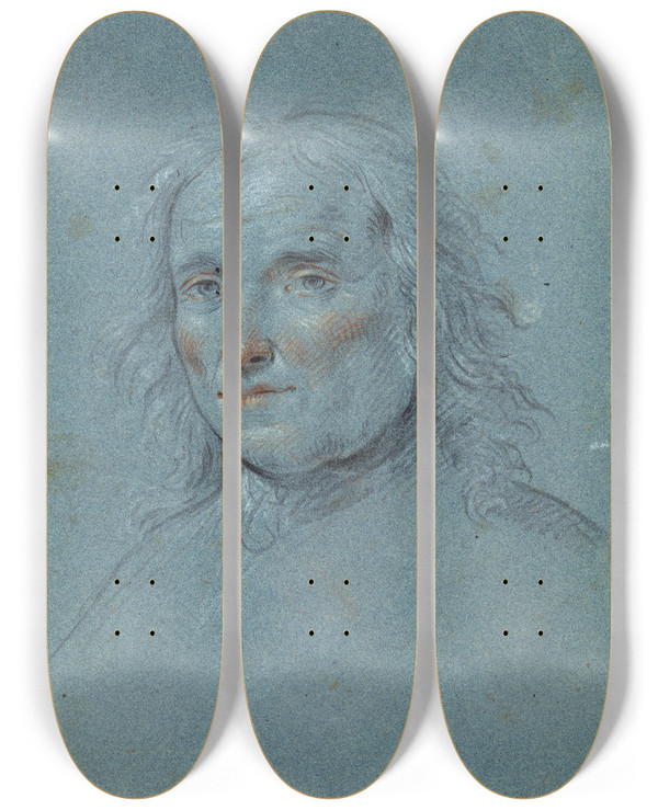 Triptych art skateboard deck of Lambert Krahe Selfportrait by Lambert Krahe (1712-1790)