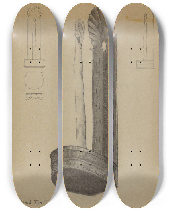 Triptych art skateboard deck of Mildred Ford Candle Sconce by Mildred Ford (20-)