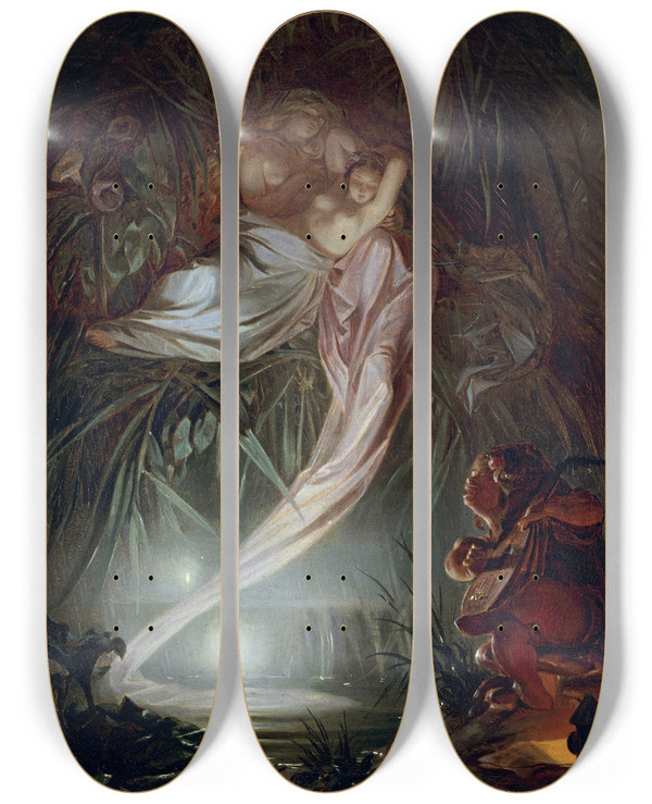Triptych art skateboard deck of Arthur Von Ramberg Serenade by Arthur Von Ramberg (1819-1875)