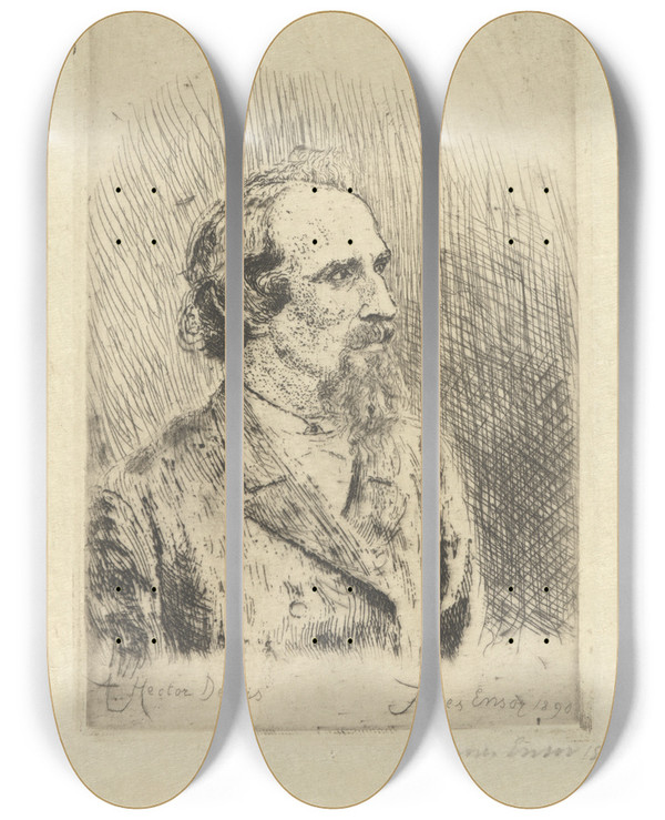 Triptych art skateboard deck of James Ensor Portret Van Hector Denis by James Ensor (1860-1949)