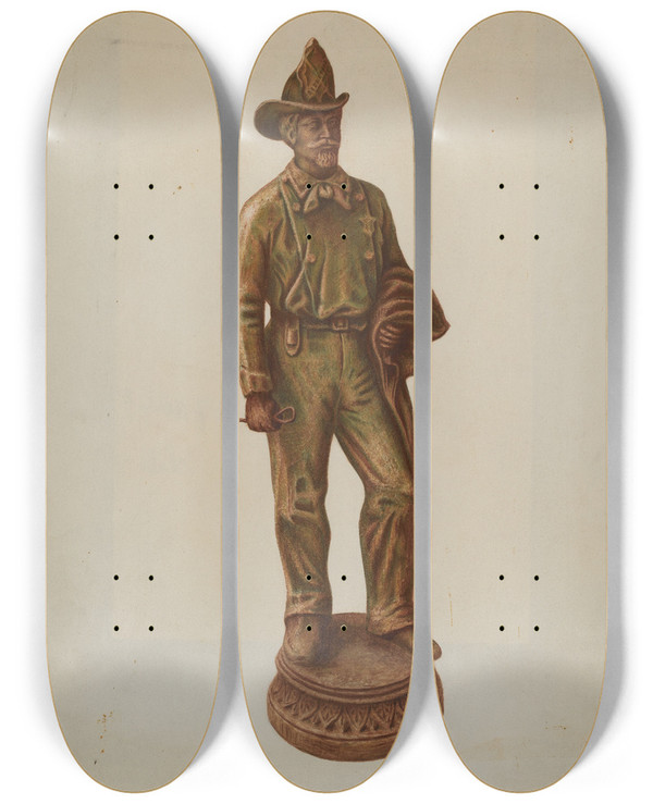 Triptych art skateboard deck of Austin L Davison Plaster Cast Figurine by Austin L Davison