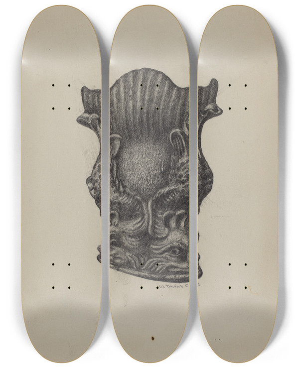 Triptych art skateboard deck of Austin L Davison Cast Iron Match Holder by Austin L Davison