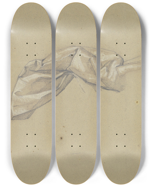 Triptych art skateboard deck of Victor Mller Drapery Study by Victor Muller (1829-1871)