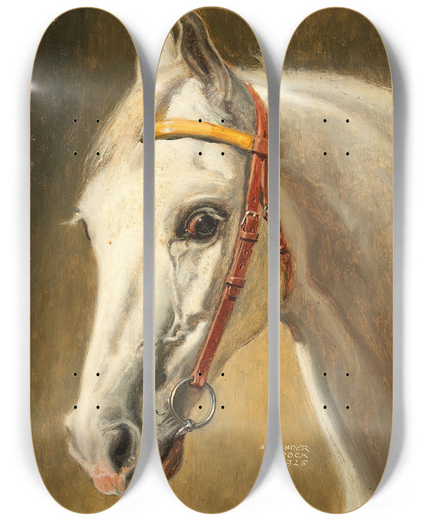 Triptych art skateboard deck of Alexander Pock Pferdeportrait Quinta by Alexander Pock (1871-1950)
