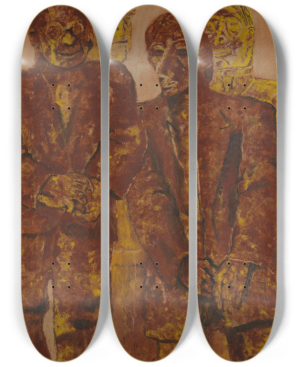 Triptych art skateboard deck of Frits Van Den Berghe De Beschuldigden by Frits van den Berghe (1883-1939)