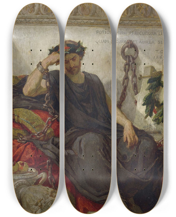 Triptych art skateboard deck of Thomas Couture Damocles by Thomas Couture (1815-1879)