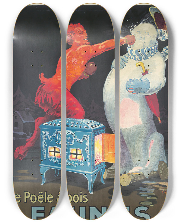 Triptych art skateboard deck of Aly Faunus by Aly