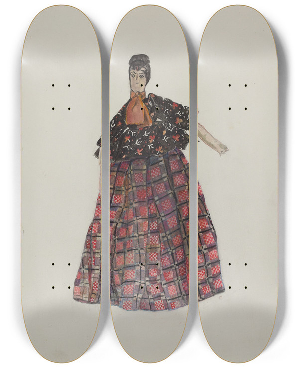 Triptych art skateboard deck of Cecily Edwards Rag Doll by Cecily Edwards