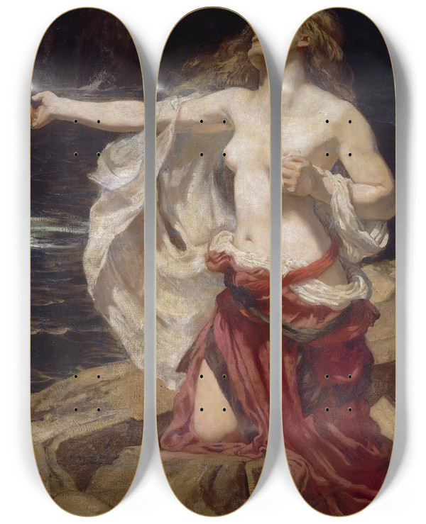Triptych art skateboard deck of Herbert James Draper Ariadne by Herbert James Draper (1864-1920)