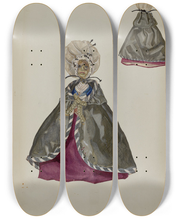 Triptych art skateboard deck of Verna Tallman Doll_1 by Verna Tallman