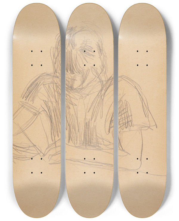 Triptych art skateboard deck of Harald Giersing Besse Skriver by Harald Giersing (1881-1927)