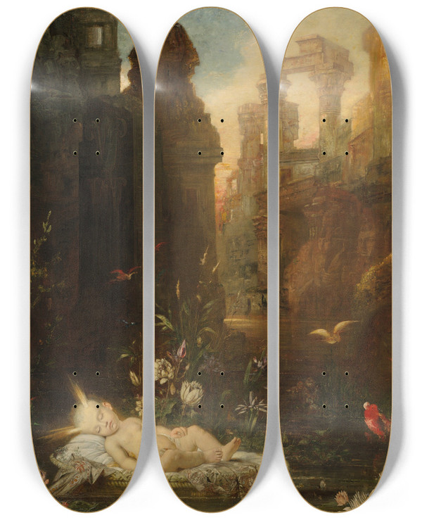 Triptych art skateboard deck of Gustave Moreau The Infant Moses by Gustave Moreau (1826-1898)