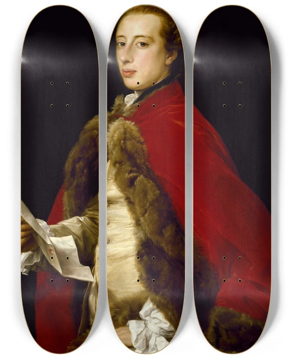 Triptych art skateboard deck of Pompeo Batoni William Fermor by Pompeo Batoni (1708-1787)