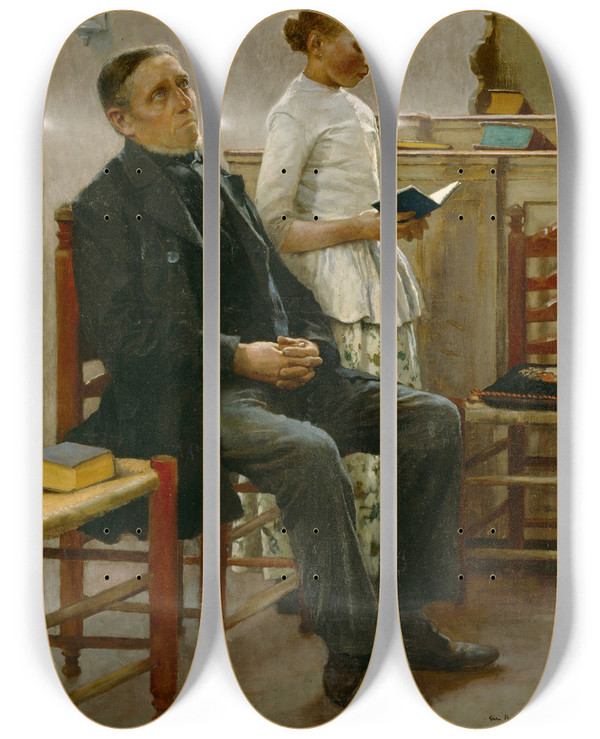 Triptych art skateboard deck of Gari Melchers Vespers_2 by Gari Melchers (1860-1932)