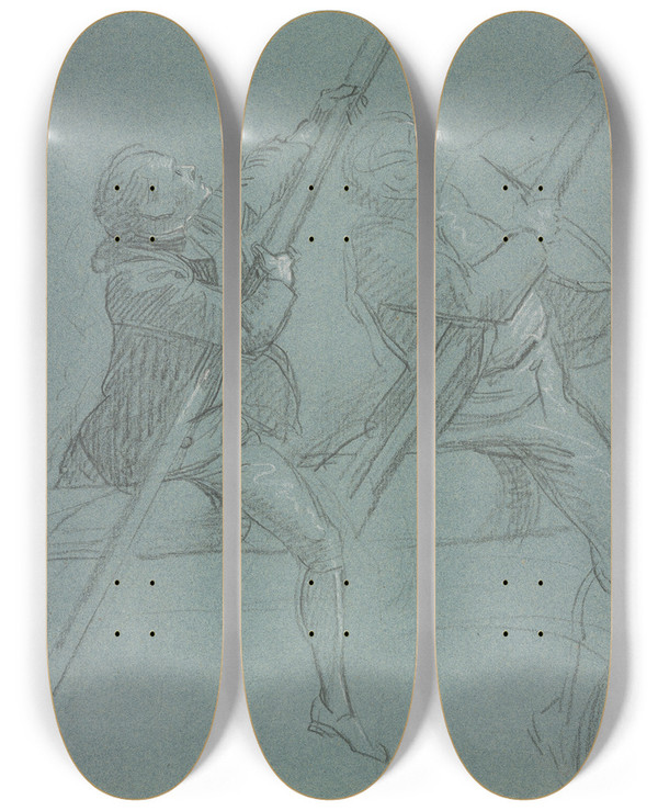 Triptych art skateboard deck of John Singleton Copley Two Studies Of A Man Astride A Cannon by John Singleton Copley (1738-1815)