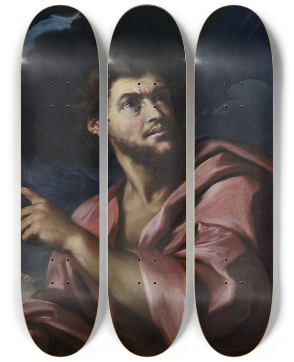 Triptych art skateboard deck of Girolamo Troppa Saint John The Baptist by Girolamo Troppa (1637-1710)