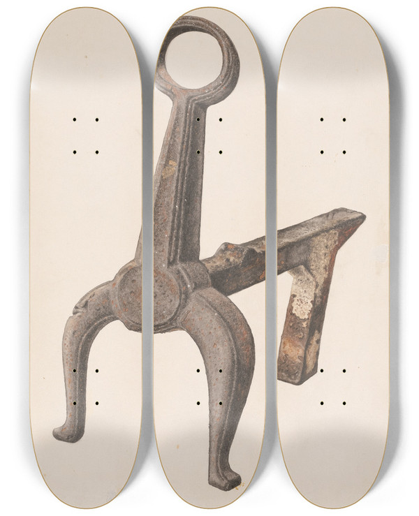 Triptych art skateboard deck of Eugene Bartz Andiron by Eugene Bartz