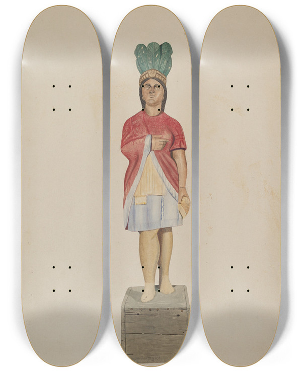 Triptych art skateboard deck of Leroy Griffith Cigar Store Indian_1 by Leroy Griffith