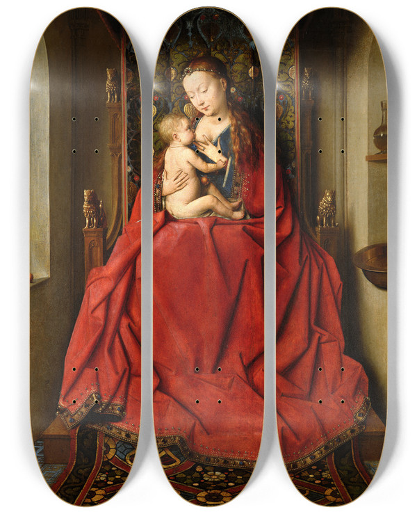 Triptych art skateboard deck of Jan Van Eyck Lucca Madonna by Jan Van Eyck (1390-1441)