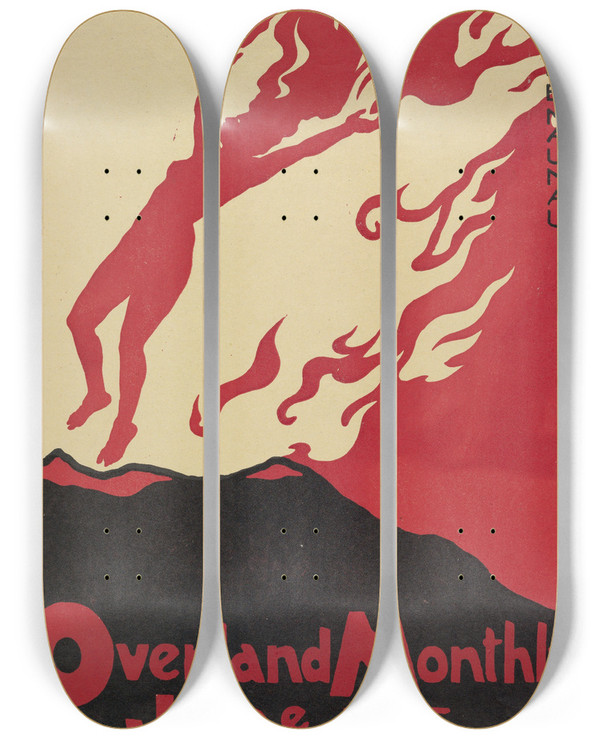 Triptych art skateboard deck of Maynard Dixon Overland Monthly June by Maynard Dixon (1875-1946)