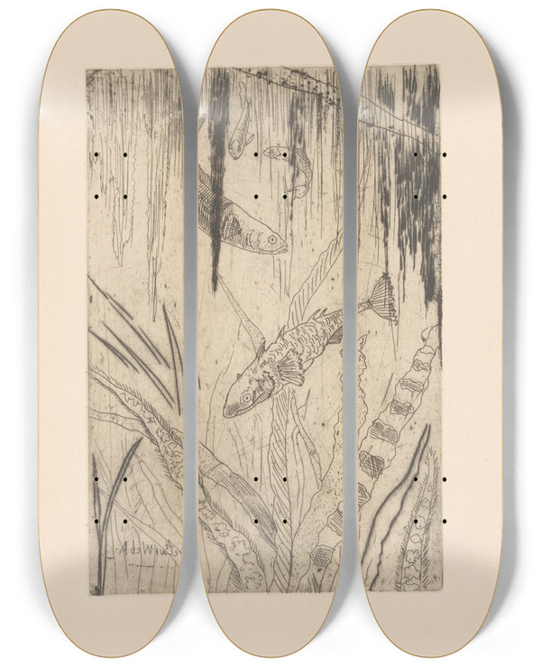 Triptych art skateboard deck of Janus De Winter Vissen by Janus de Winter (1882-1951)