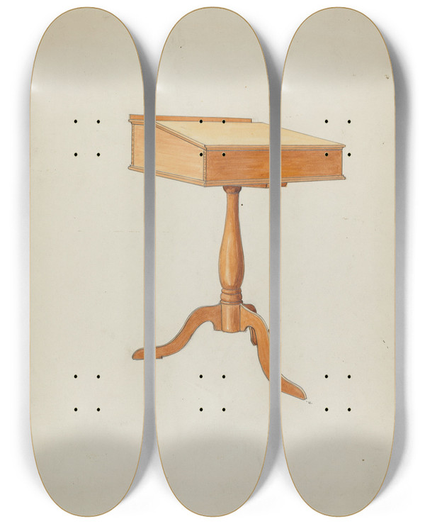 Triptych art skateboard deck of Ray Holden Shaker School Desk by Ray Holden