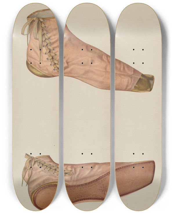 Triptych art skateboard deck of H Langden Brown Womans Silk Shoe by H Langden Brown
