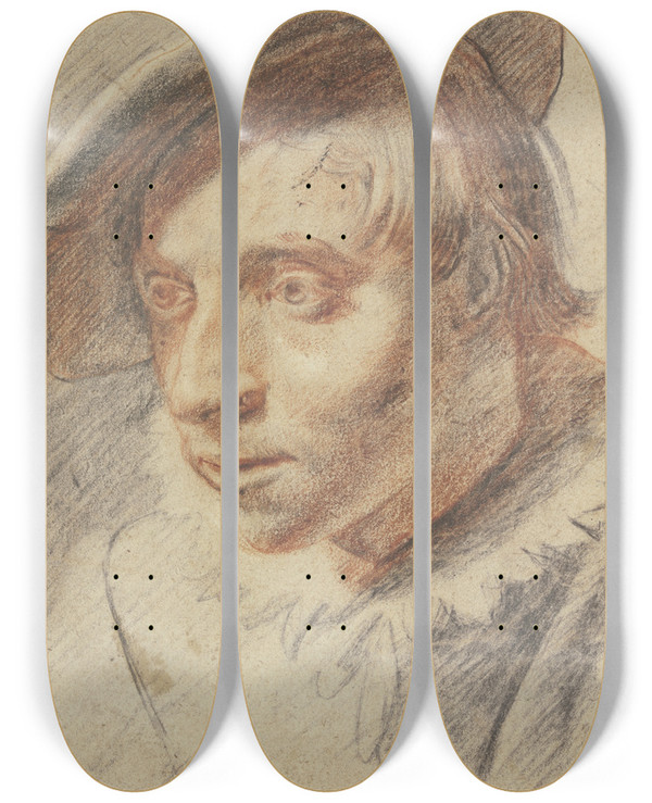 Triptych art skateboard deck of Frans Hals Brustbild Eines Bauern Mit Kappe by Frans Hals (1581-1666)