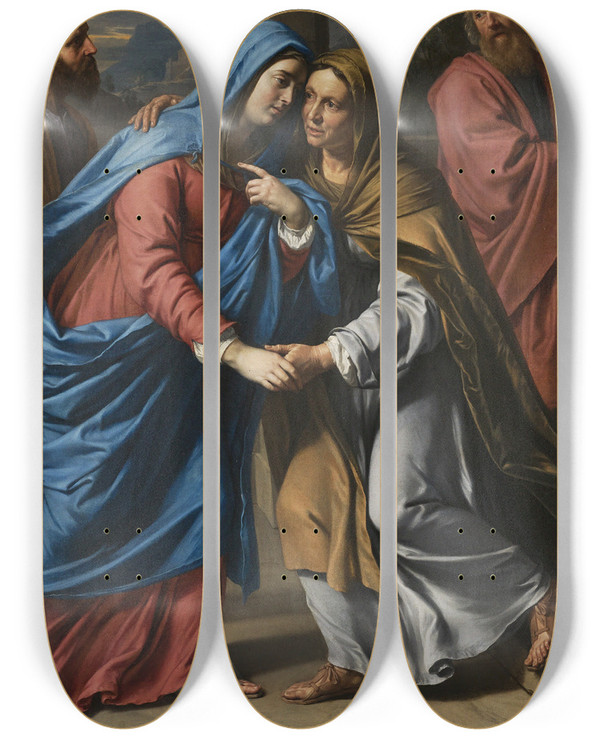 Triptych art skateboard deck of Philippe De Champaigne The Visitation by Philippe De Champaigne (1602-1674)
