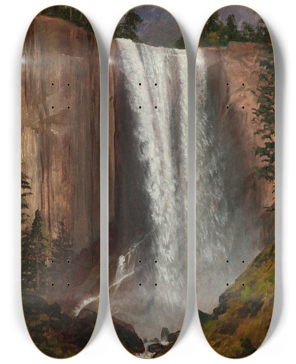 Triptych art skateboard deck of Albert Bierstadt Vernal Fall by Albert Bierstadt (1830-1902)