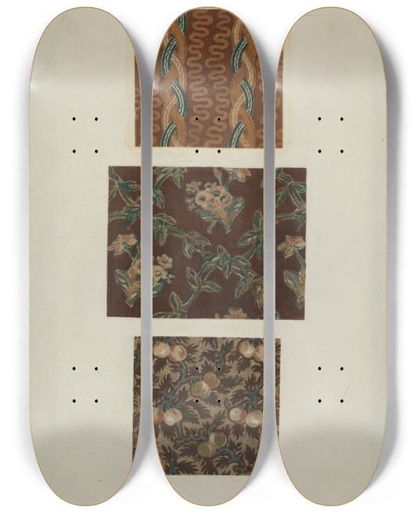 Triptych art skateboard deck of Albert Levone Printed Cottons From Quilt_2 by Albert Levone (20-)