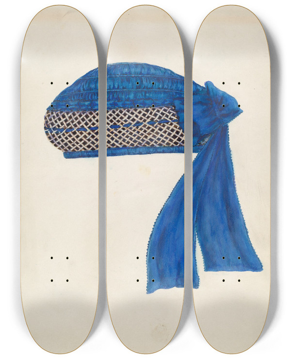 Triptych art skateboard deck of Ann Gene Buckley Hat by Ann Gene Buckley