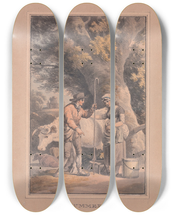 Triptych art skateboard deck of Richard Corbould Summer by Richard Corbould (1757-1831)