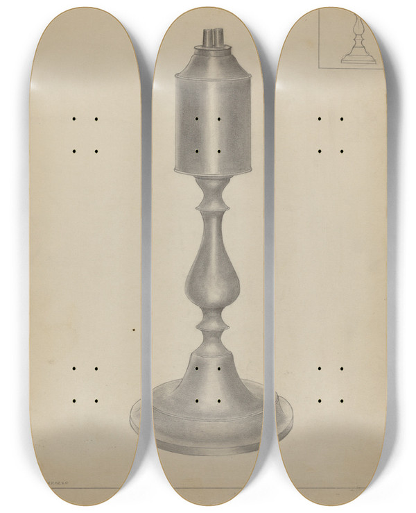 Triptych art skateboard deck of Salvatore Borrazzo Lamp by Salvatore Borrazzo