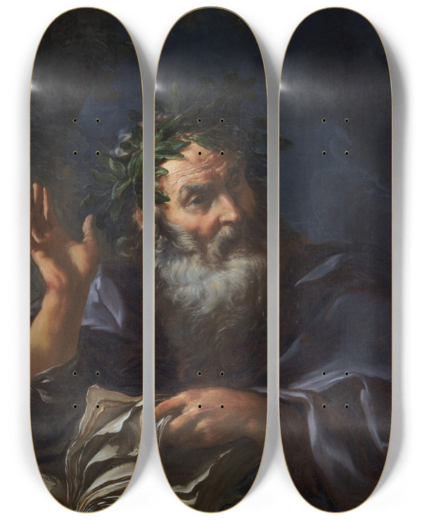 Triptych art skateboard deck of Girolamo Troppa Homer by Girolamo Troppa (1637-1710)