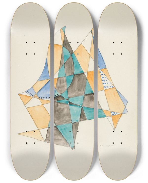 Triptych art skateboard deck of David Kakabadz Abstraction Based On Sails Vii by David Kakabadze (1889-1952)