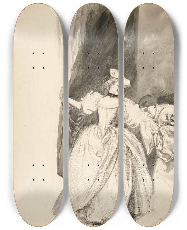 Triptych art skateboard deck of Edwin Austin Abbey Figurestudy_2 by Edwin Austin Abbey (1852-1911)