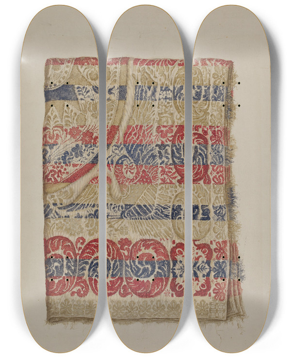 Triptych art skateboard deck of Eva Wilson Eagle Coverlet by Eva Wilson