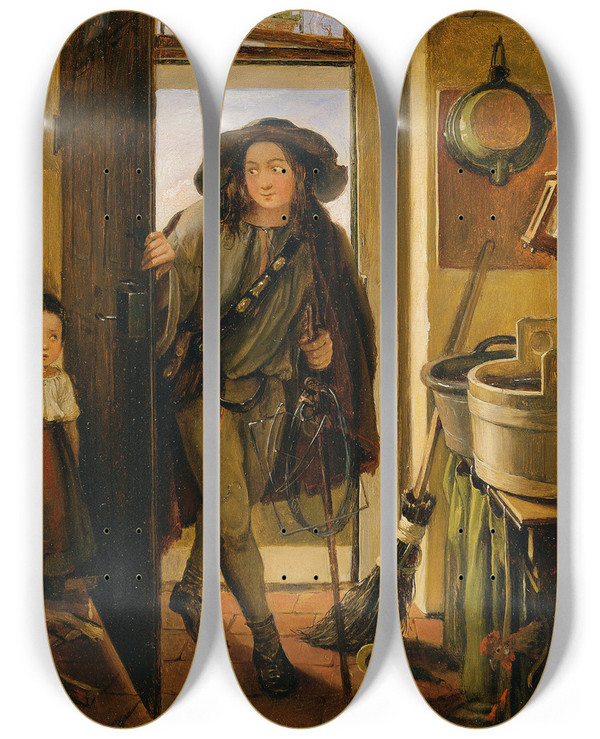 Triptych art skateboard deck of Adam Brenner Der Drahtbinder In Der Kche by Adam Brenner (1800-1891)