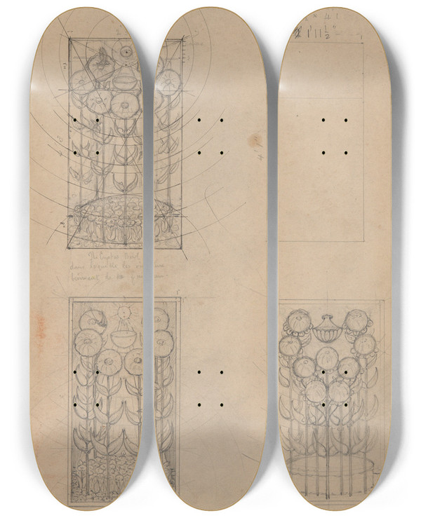 Triptych art skateboard deck of Herbert Crowley The Crystal Bowl by Herbert Crowley (1873-1937)