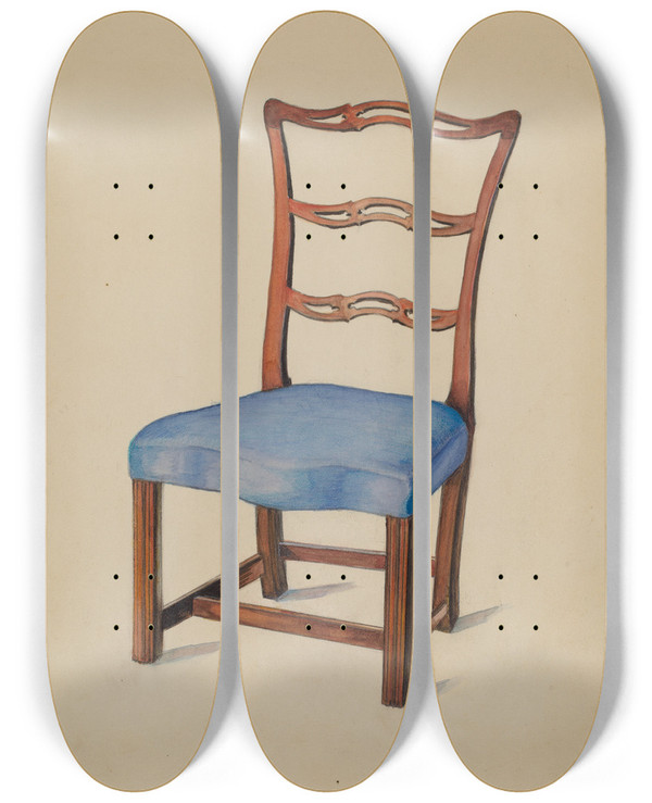 Triptych art skateboard deck of Carl Weiss Side Chair by Carl Weiss