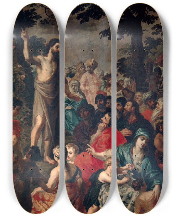 Triptych art skateboard deck of Hendrik Van Balen John The Baptist Preaching by Hendrik Van Balen (1575-1632)