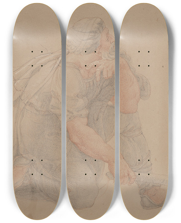 Triptych art skateboard deck of Edward Francis Burney Study For The Magus by Edward Francis Burney (1760-1848)