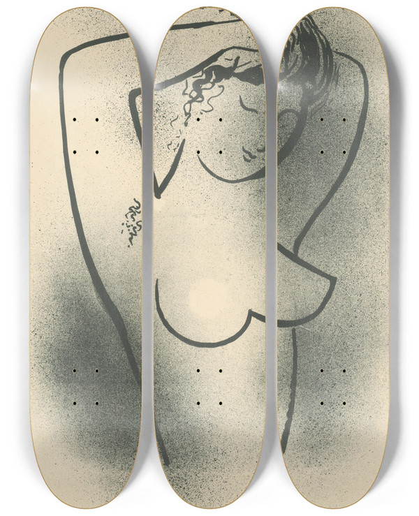 Triptych art skateboard deck of Mikul Galanda Toaleta by Mikulas Galanda (1895-1938)