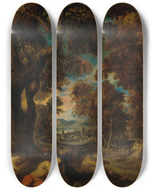 Triptych art skateboard deck of Thodore Gricault Le Sommeil Des Paysans by Theodore Gericault (1791-1824)