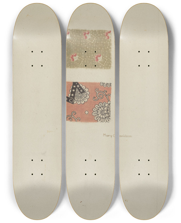 Triptych art skateboard deck of Mary C Davidson Printed Cotton by Mary C Davidson