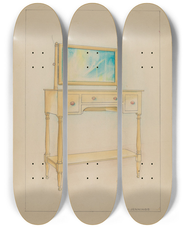 Triptych art skateboard deck of Walter W Jennings Washstand by Walter W Jennings